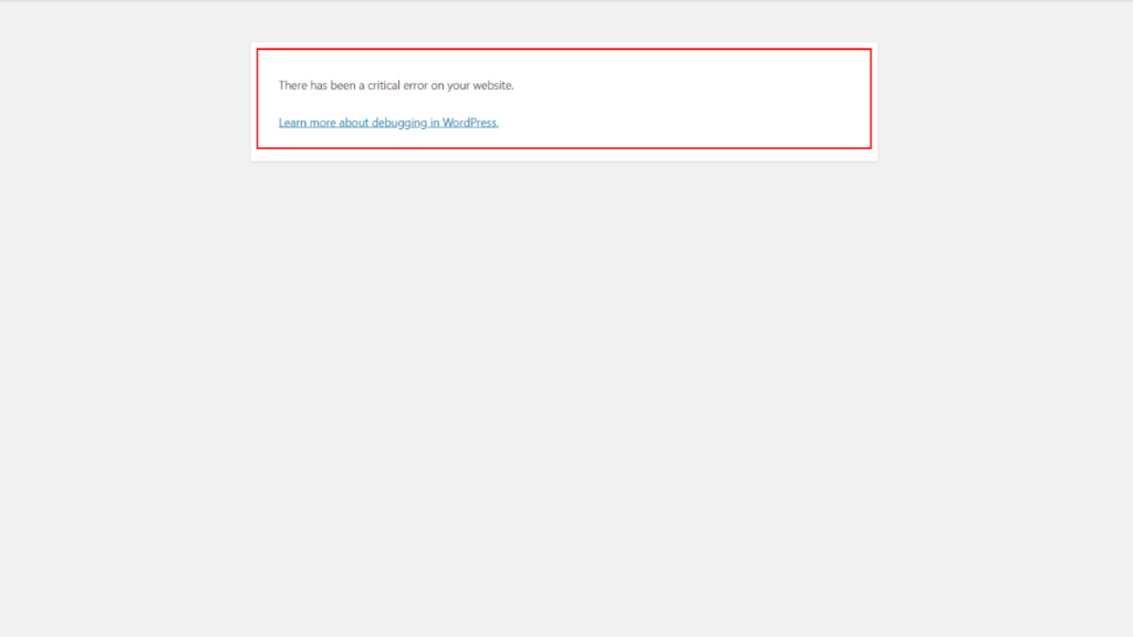 Screenshot showing the WordPress message “There has been a critical error on your website”