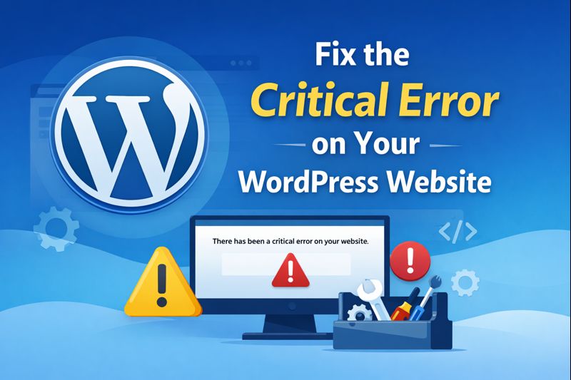 Screenshot illustration showing the WordPress message “There has been a critical error on your website”