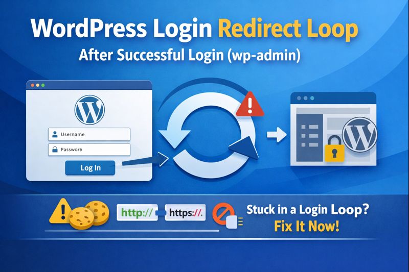 WordPress login redirect loop showing wp-admin redirecting back to the login page after successful login