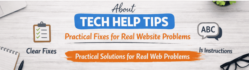 Featured image for Tech Help Tips About Us page showing Practical Fixes for Real Website Problems with clear fixes, safe guidance, and simple instructions.