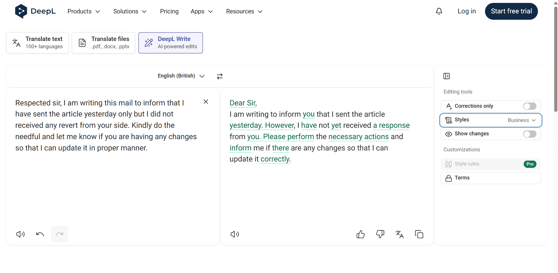 DeepL Write free tool polishing translated English for non-native freelancer