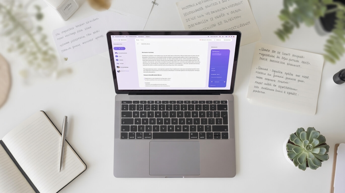 Wordtune review for non-native English freelancers — laptop with AI writing interface and multilingual notes.